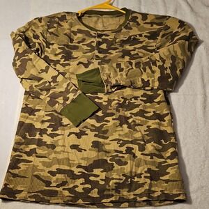 Men's Camouflage Green Brown Beige Long Sleeve Knit Crew Neck T-Shirt 5010